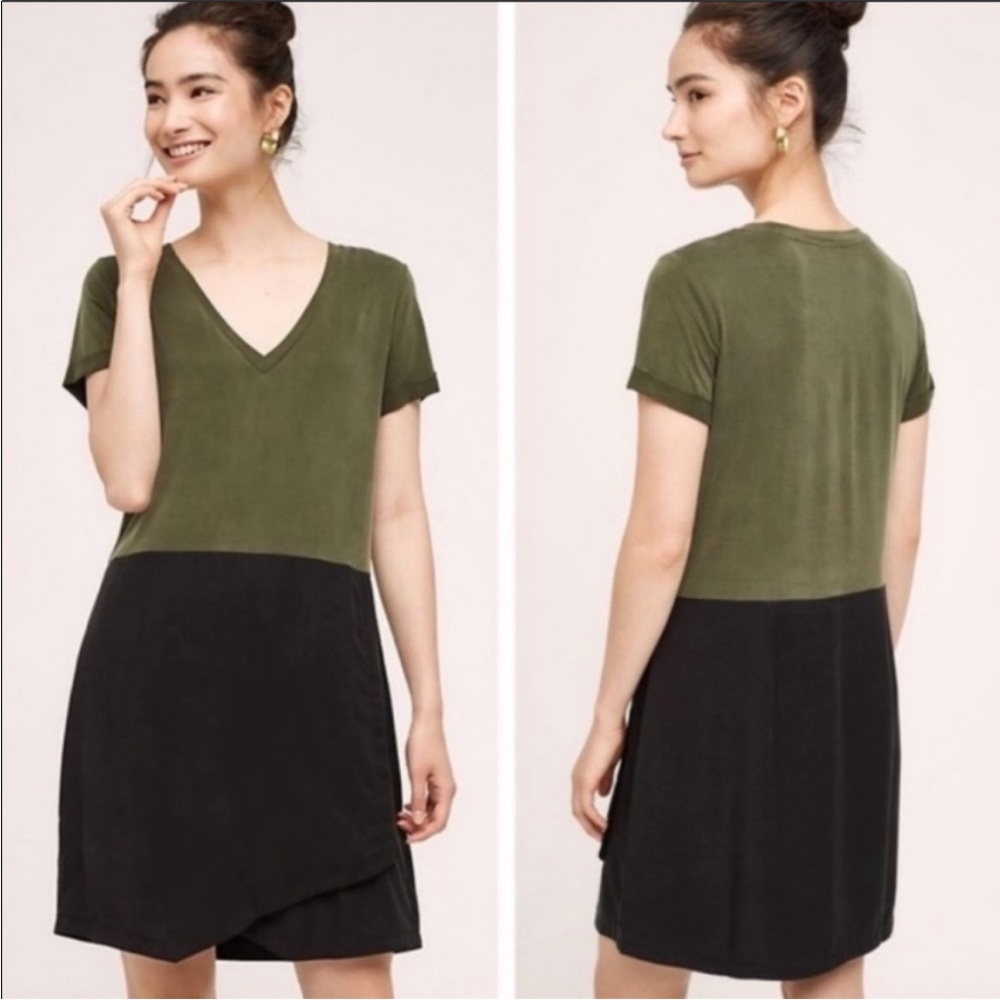 dolan Anthropologie Olive and Black Colorblock V-Neck Mini Dress Sz M